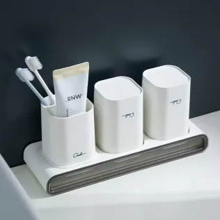 Wall Mounted Storage Toothbrush Cup Holder set Bathroom Dispenser